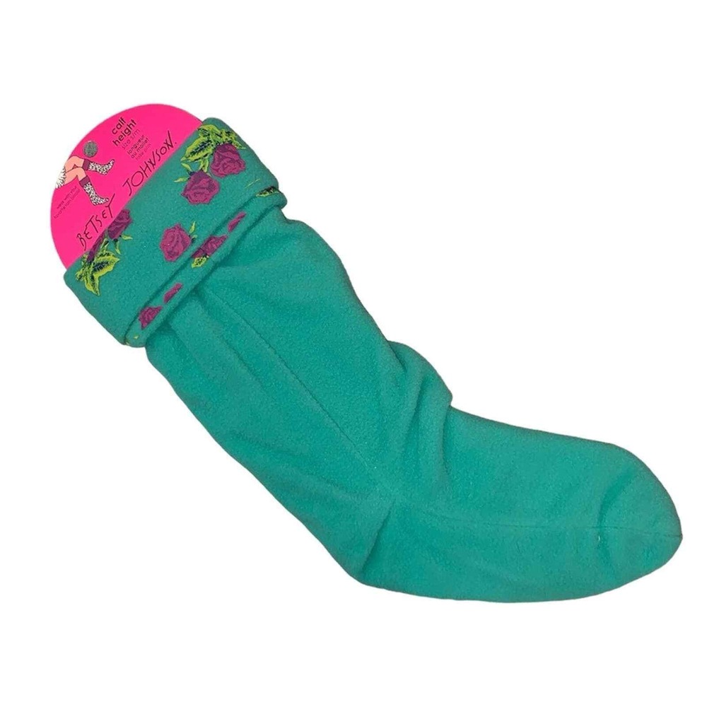 Betsey Johnson Boot Liners Women S/M Teal Green Floral Rose Fleece Calf Socks
